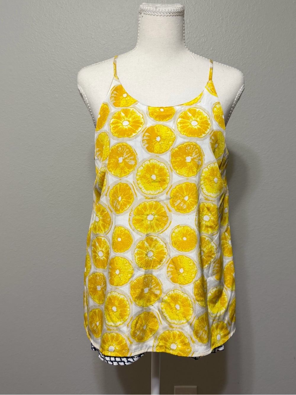 Anthropology Porridge Lemon Print Cami Layered Slit Back Tank Top Yellow Blouse